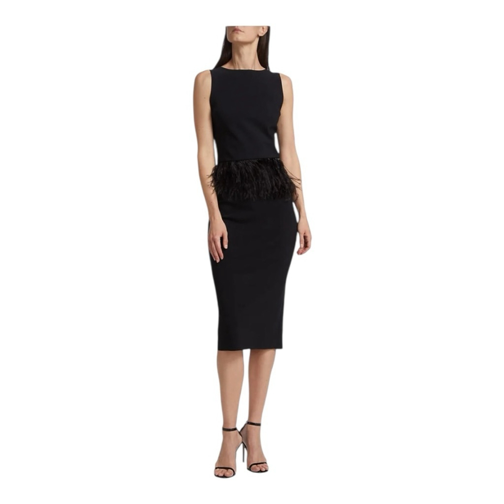 Chiara Boni Black Aidos Feather Peplum Cocktail Dress Size 8